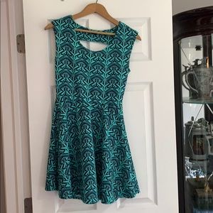Geometric black and teal dress